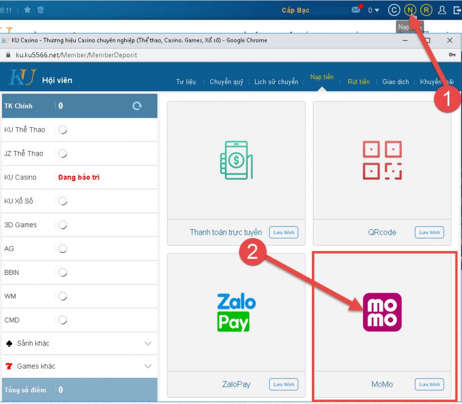 Nạp tiền THABET - Cách nạp tiền vào tài khoản THA BET 2025 4 nap tien momo 1